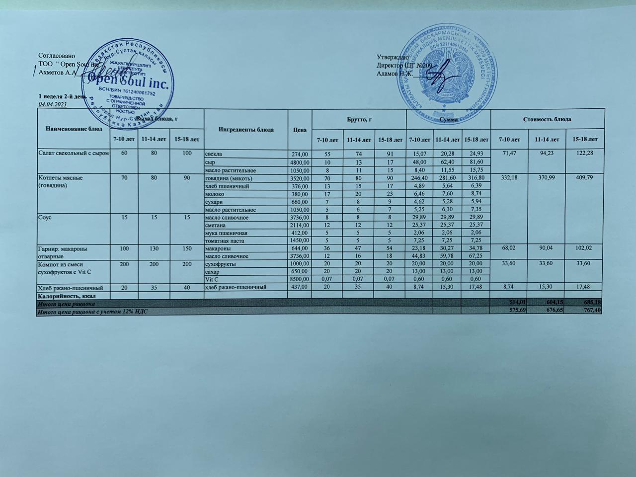 Меню 04.04.2023