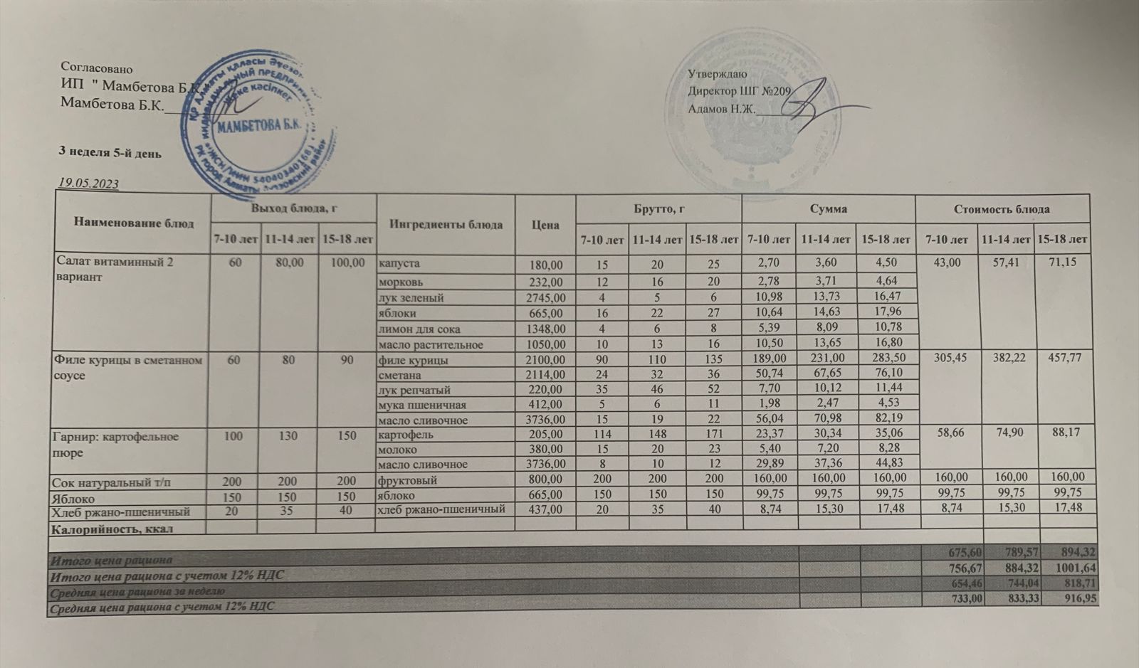 Меню 19.05.2023