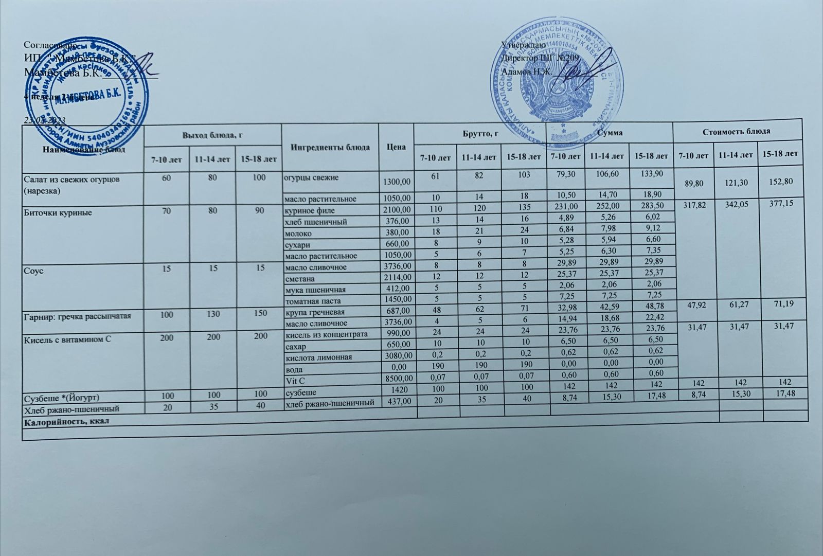 Меню 23.05.2023