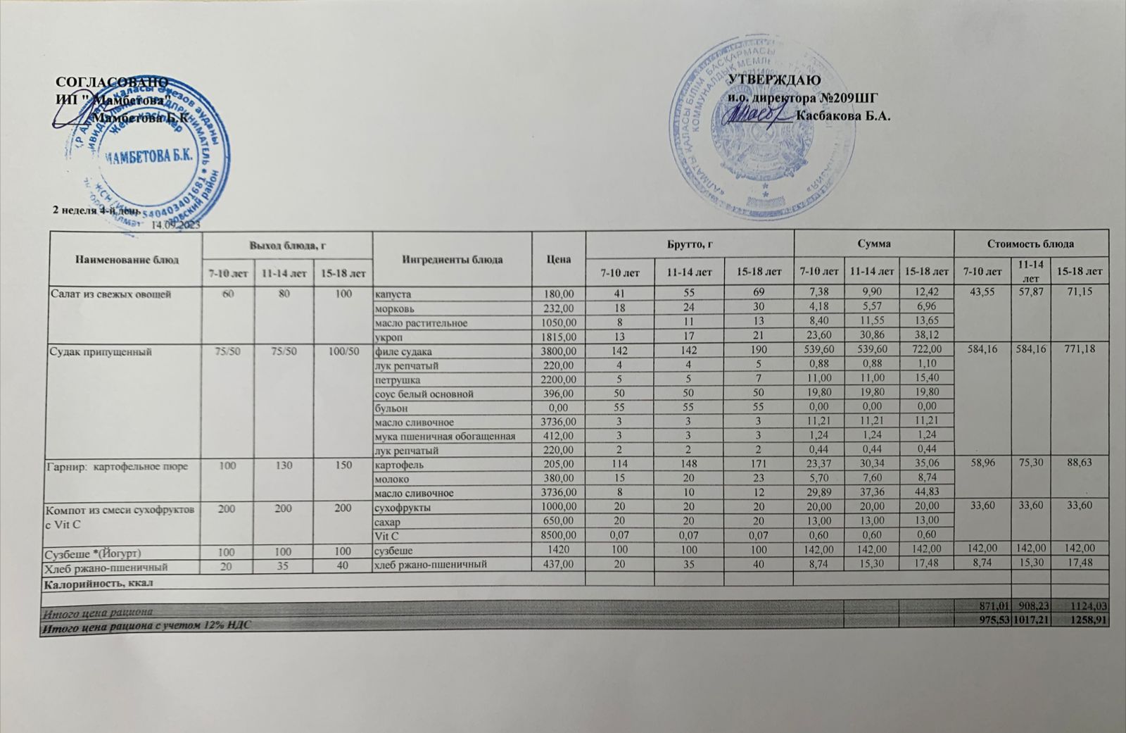 Меню 14.09.2023