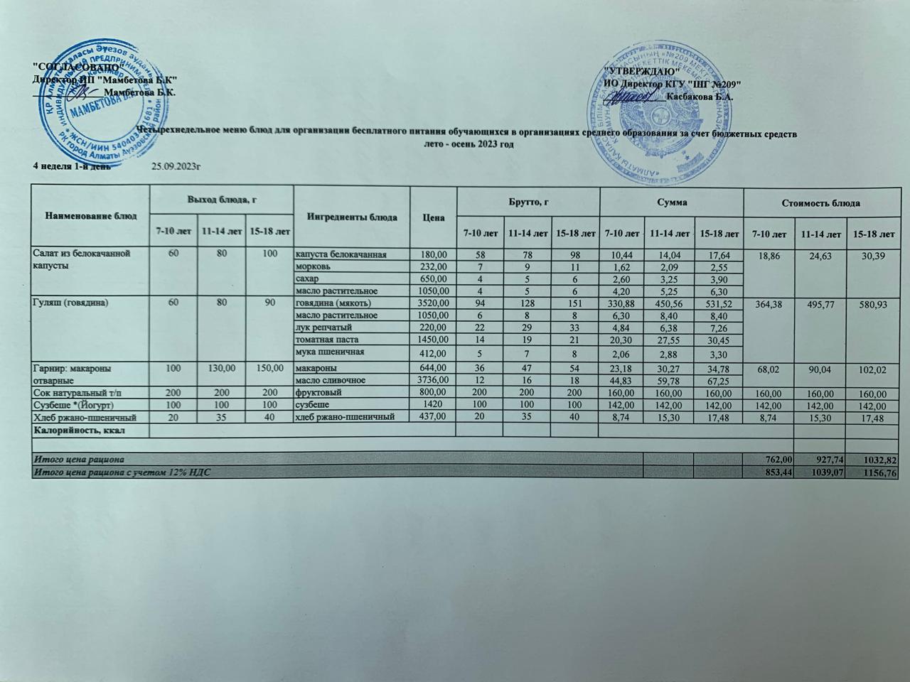 Меню 25.09.2023