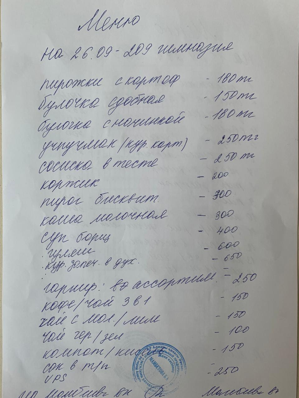 Меню платного буфетного питания 27.09.2023