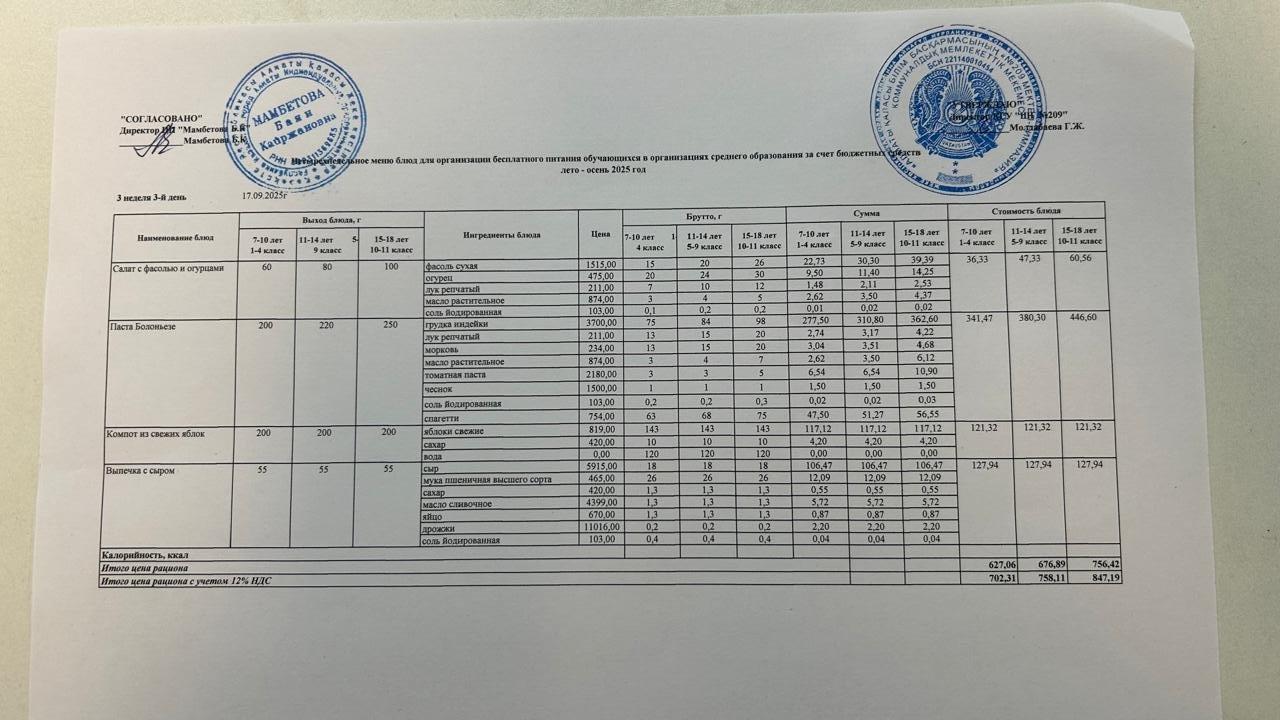 Меню 17.09.2025г.