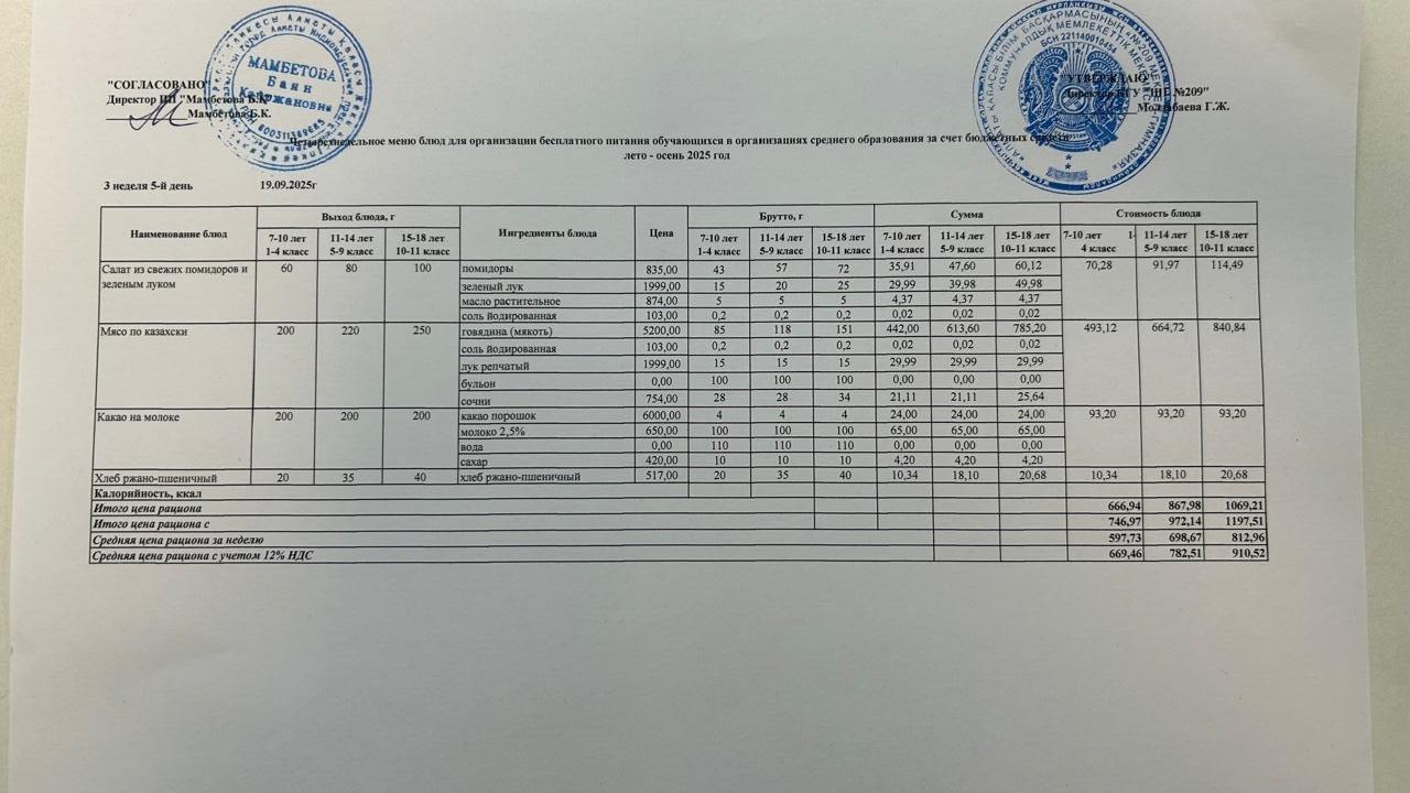 Меню 19.09.2025г.