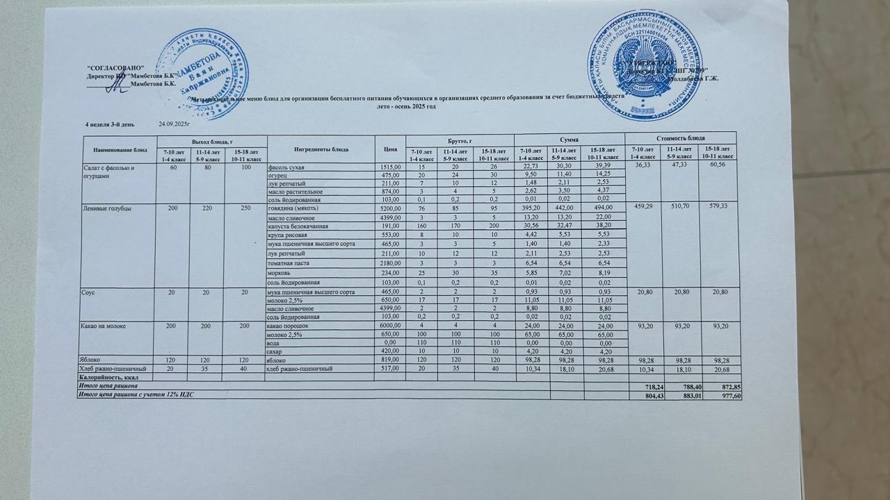 Меню 24.09.2025 г.