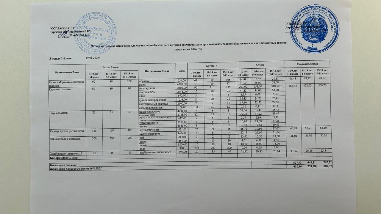 Меню 19.01.2026ж.