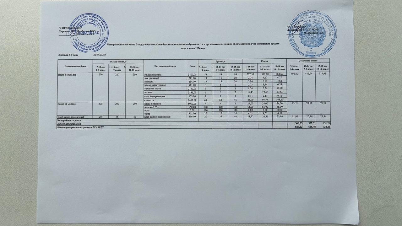 Меню 22.04.2026